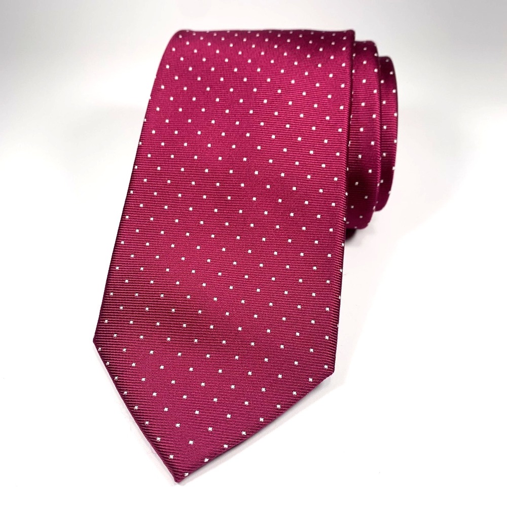 Charles‎ Tyrwhitt Mens Tie Maroon with Small Dots Foulard 100% Silk Repp EUC